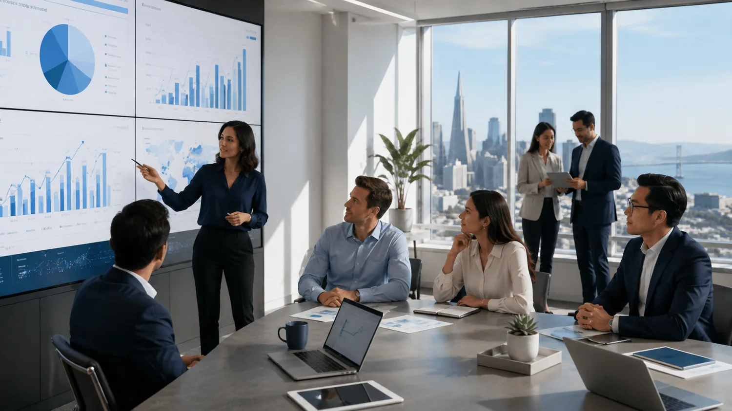 Professionals reviewing digital analytics and transformation priorities